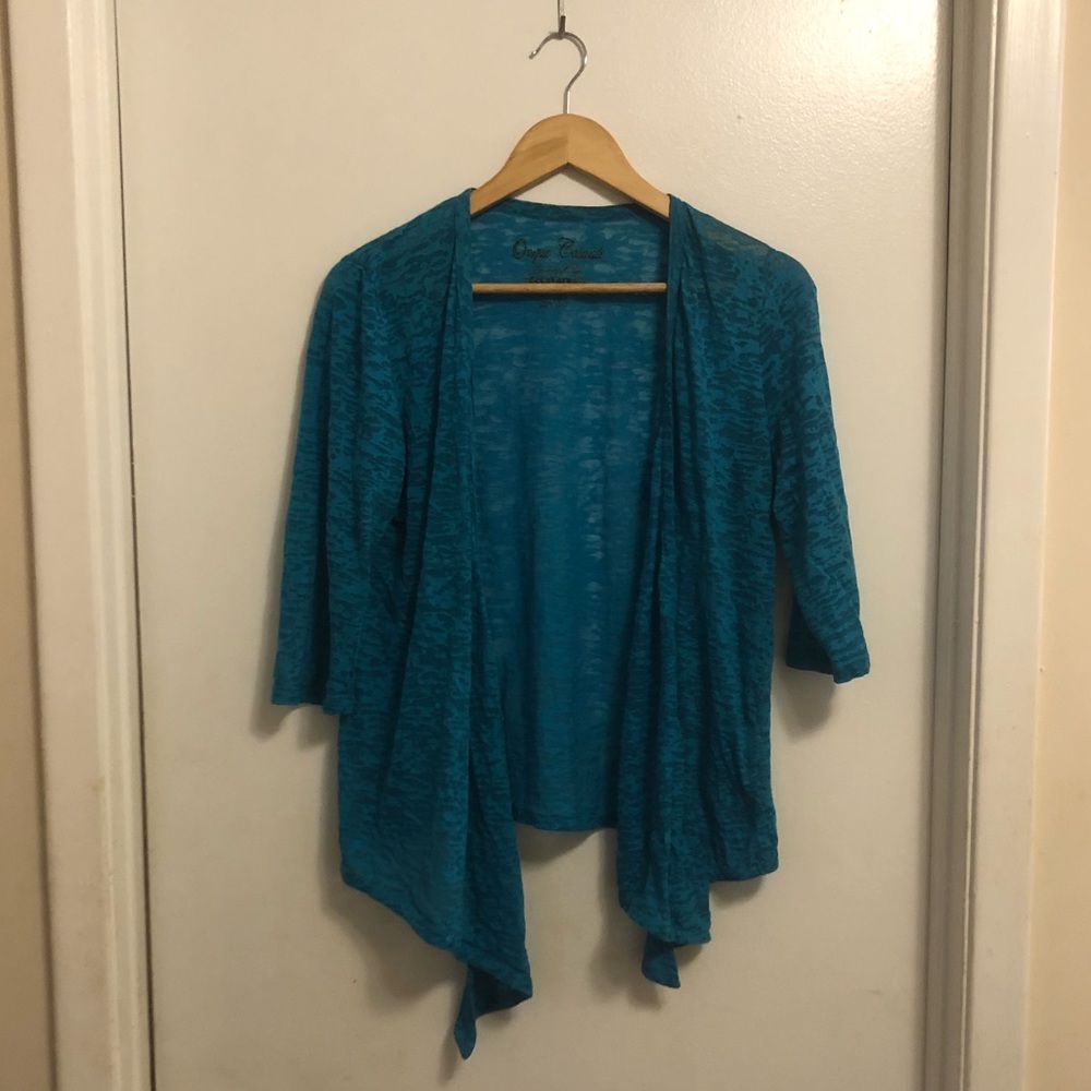Onque Casuals WOMENS Turquoise Sheer Animal Printed Cardigan